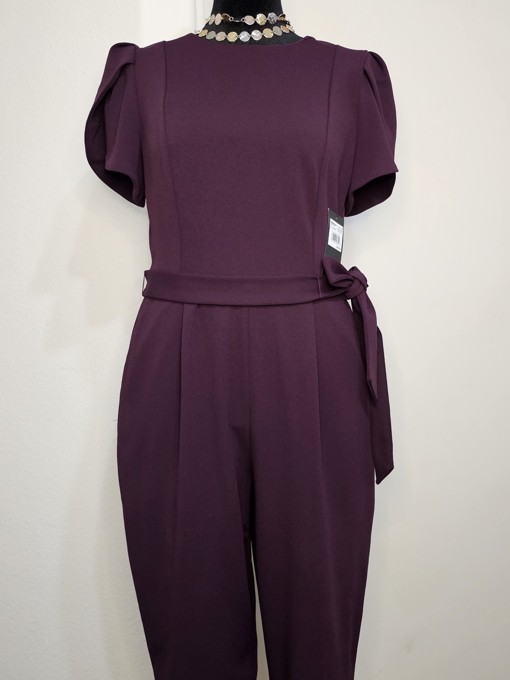 Andrew Marc NWT Plum Short-Sleeve Tie-Waist Jumpsuit Sz 12
